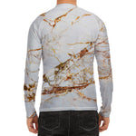White Gold Grunge Marble Print Men's Long Sleeve Rash Guard
