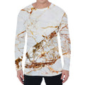 White Gold Grunge Marble Print Men's Long Sleeve T-Shirt