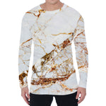 White Gold Grunge Marble Print Men's Long Sleeve T-Shirt