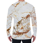 White Gold Grunge Marble Print Men's Long Sleeve T-Shirt