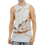 White Gold Grunge Marble Print Men's Muscle Tank Top