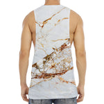 White Gold Grunge Marble Print Men's Muscle Tank Top