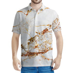 White Gold Grunge Marble Print Men's Polo Shirt