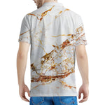 White Gold Grunge Marble Print Men's Polo Shirt