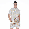 White Gold Grunge Marble Print Men's Romper