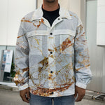White Gold Grunge Marble Print Men's Shirt Jacket