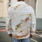 White Gold Grunge Marble Print Men's Shirt Jacket