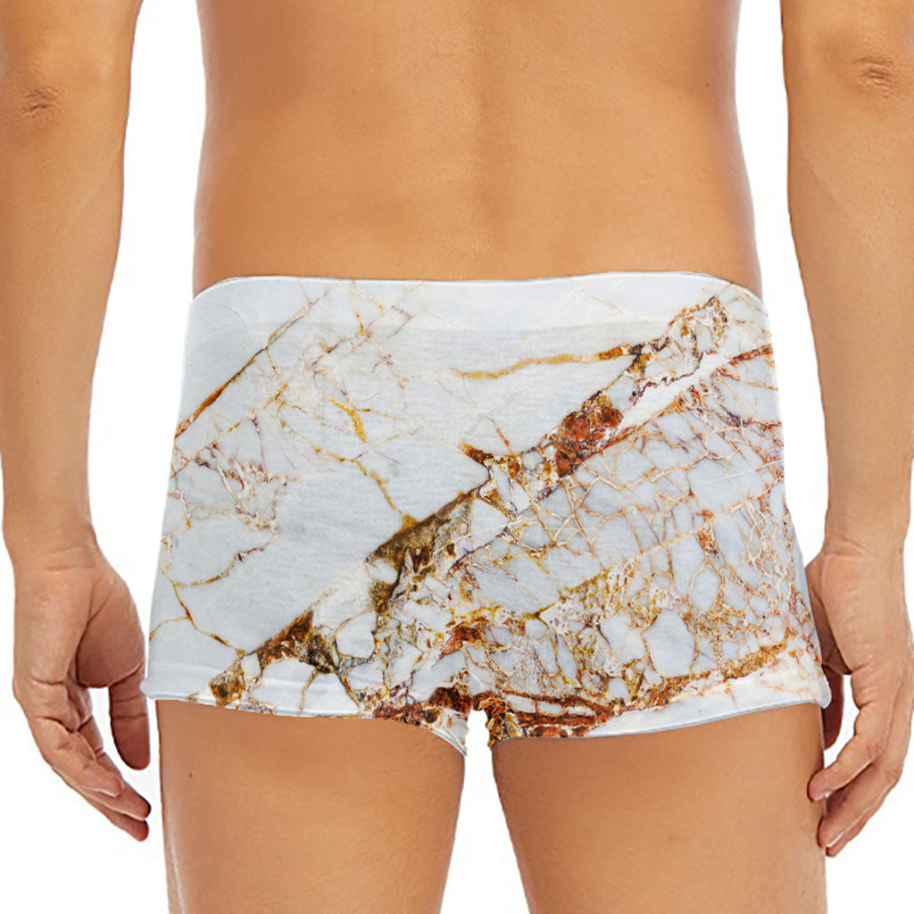 White Gold Grunge Marble Print Men's Short Boxer Briefs