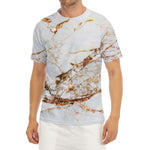 White Gold Grunge Marble Print Men's Short Sleeve Rash Guard