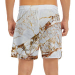 White Gold Grunge Marble Print Men's Split Running Shorts