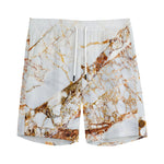 White Gold Grunge Marble Print Men's Sports Shorts