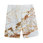 White Gold Grunge Marble Print Men's Sports Shorts