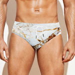 White Gold Grunge Marble Print Men's Swim Briefs