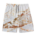 White Gold Grunge Marble Print Men's Swim Trunks