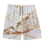 White Gold Grunge Marble Print Men's Swim Trunks