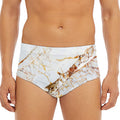 White Gold Grunge Marble Print Men's Triangle Swim Briefs