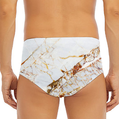 White Gold Grunge Marble Print Men's Triangle Swim Briefs