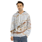 White Gold Grunge Marble Print Men's Velvet Pullover Hoodie