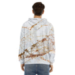 White Gold Grunge Marble Print Men's Velvet Pullover Hoodie