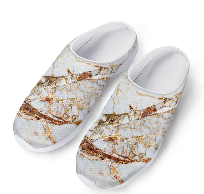 White Gold Grunge Marble Print Mesh Casual Shoes