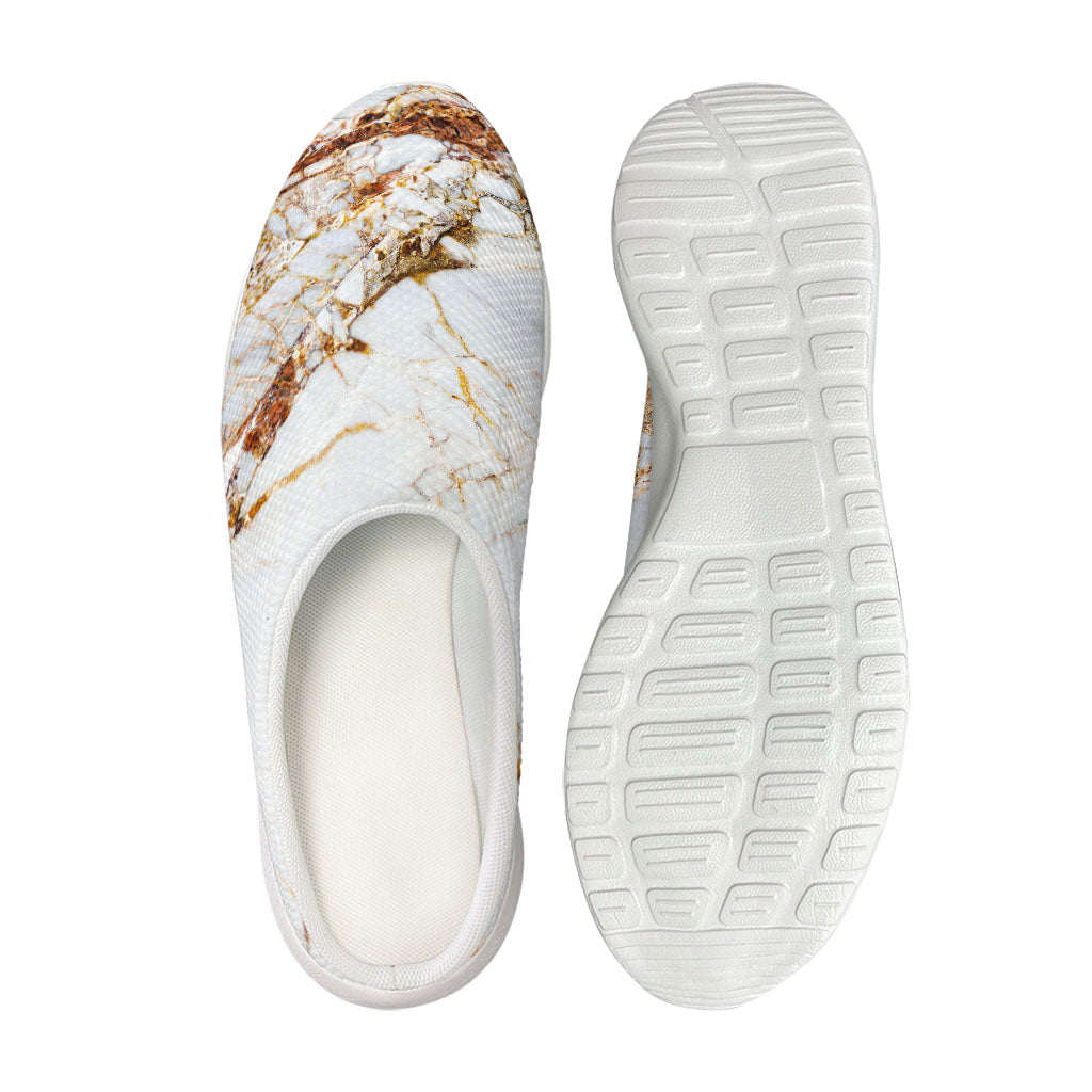 White Gold Grunge Marble Print Mesh Casual Shoes