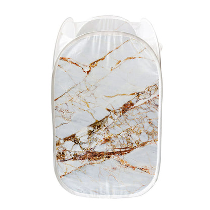 White Gold Grunge Marble Print Mesh Laundry Hamper