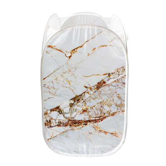 White Gold Grunge Marble Print Mesh Laundry Hamper