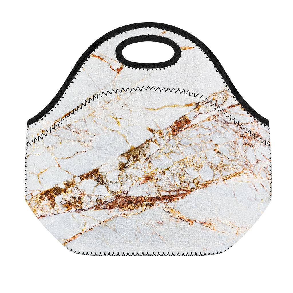 White Gold Grunge Marble Print Neoprene Lunch Bag