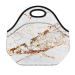 White Gold Grunge Marble Print Neoprene Lunch Bag
