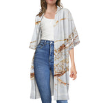 White Gold Grunge Marble Print Open Front Beach Cover Up