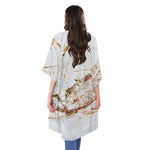 White Gold Grunge Marble Print Open Front Beach Cover Up
