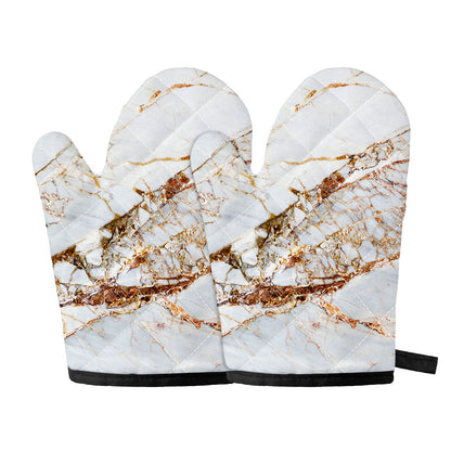 White Gold Grunge Marble Print Oven Mitts