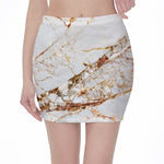 White Gold Grunge Marble Print Pencil Mini Skirt