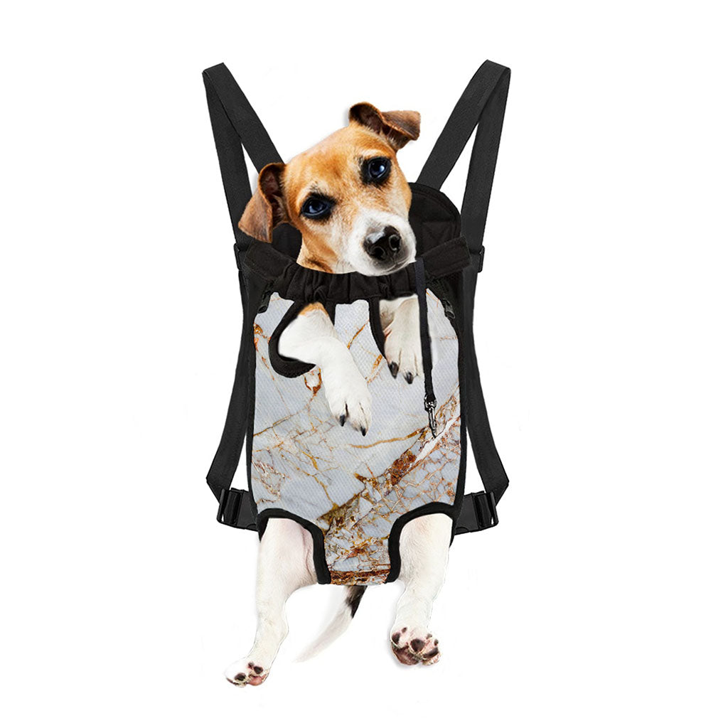 White Gold Grunge Marble Print Pet Carrier Backpack