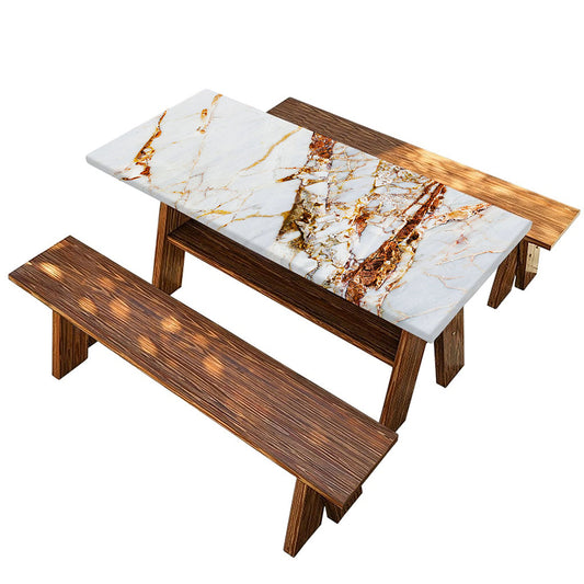 White Gold Grunge Marble Print Picnic Table Cover