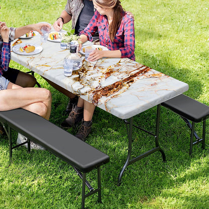 White Gold Grunge Marble Print Picnic Table Cover