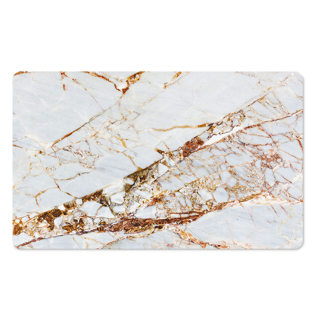 White Gold Grunge Marble Print Polyester Doormat