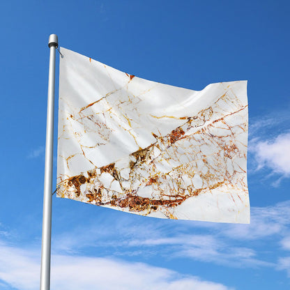 White Gold Grunge Marble Print Polyester Flag