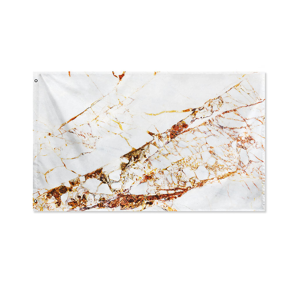 White Gold Grunge Marble Print Polyester Flag