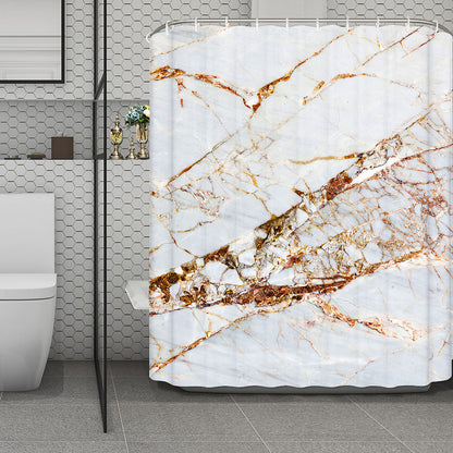 White Gold Grunge Marble Print Polyester Shower Curtain