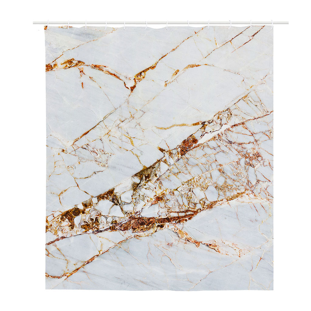 White Gold Grunge Marble Print Polyester Shower Curtain