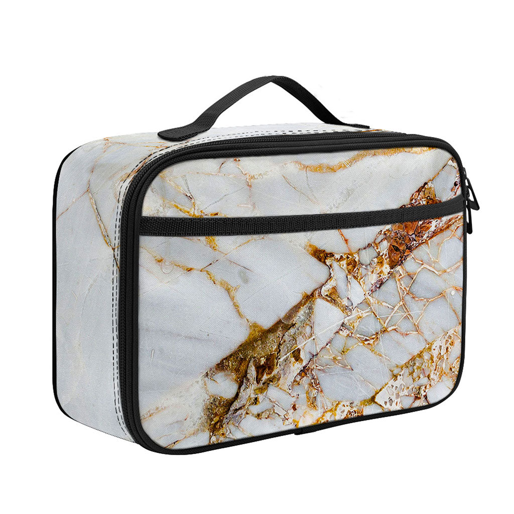 White Gold Grunge Marble Print Portable Lunch Bag