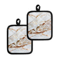 White Gold Grunge Marble Print Pot Holders