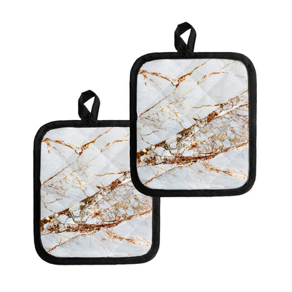 White Gold Grunge Marble Print Pot Holders