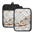 White Gold Grunge Marble Print Pot Holders With Pocket