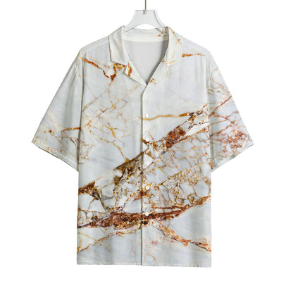 White Gold Grunge Marble Print Rayon Hawaiian Shirt