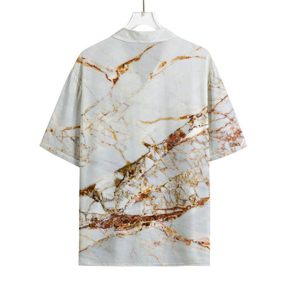White Gold Grunge Marble Print Rayon Hawaiian Shirt