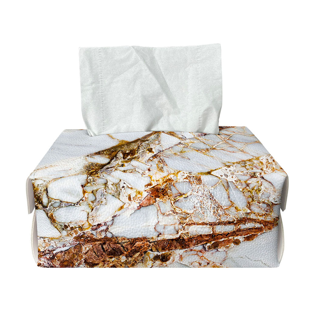 White Gold Grunge Marble Print Rectangle Tissue Box Cover
