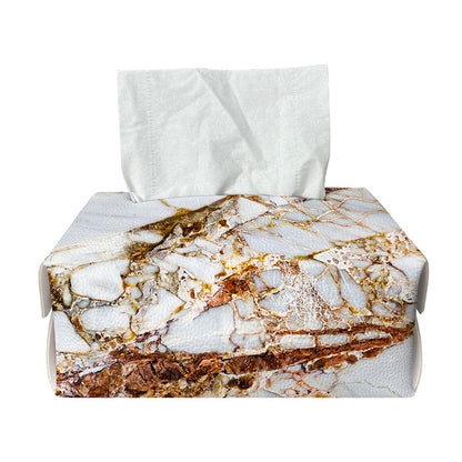 White Gold Grunge Marble Print Rectangle Tissue Box Cover