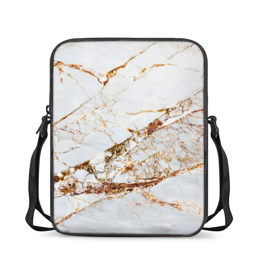 White Gold Grunge Marble Print Rectangular Crossbody Bag